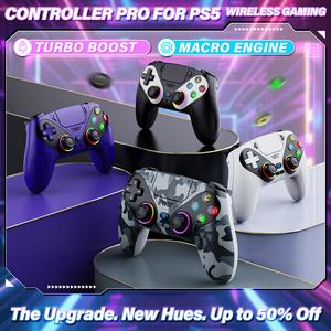 Wireless Gaming Controller Pro for PS5 with LED RGB Light– Compatible with Playstation 5,Dual Vibration, Motion Sensing, Programmable Buttons & 1000mAh Fast-Charging Battery