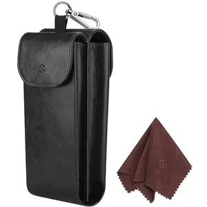 FINTIE Eyeglasses Case with Two Pouches, Anti-scratch Sunglasses Pouch for Men and Women, 2-in-1 Design Vegan Leather Glasses Case