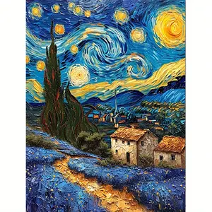 1PCS Starry Night View- 16x20 Inch - Frameless - Suitable for Art Students DIY Digital Painting Kit - Professional Paintings - Paint by Numbers - Handcraft Art Set - Paint by Numbers - Acrylic Painting - For Home Wall Decoration and Gifts - Frame Not I