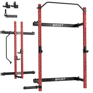 GARVEE Folding Squat Rack for Home Gym with 2.36" x 2.36" Frame, Folding Power Rack Featuring Pull Up Bar, J Hooks, Landmine Attachments, 1000 LBS Capacity, Wall Mounted and Space Saving Design