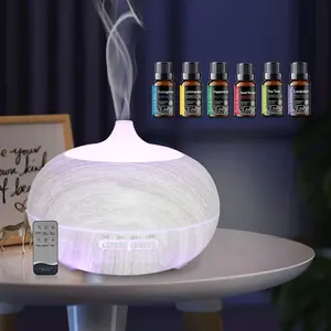 Wood Grain Aromatherapy Diffuser 550ml  Remote Control, 6 Essential Oils, 7 Color Changing LED Night Light for Home Office
