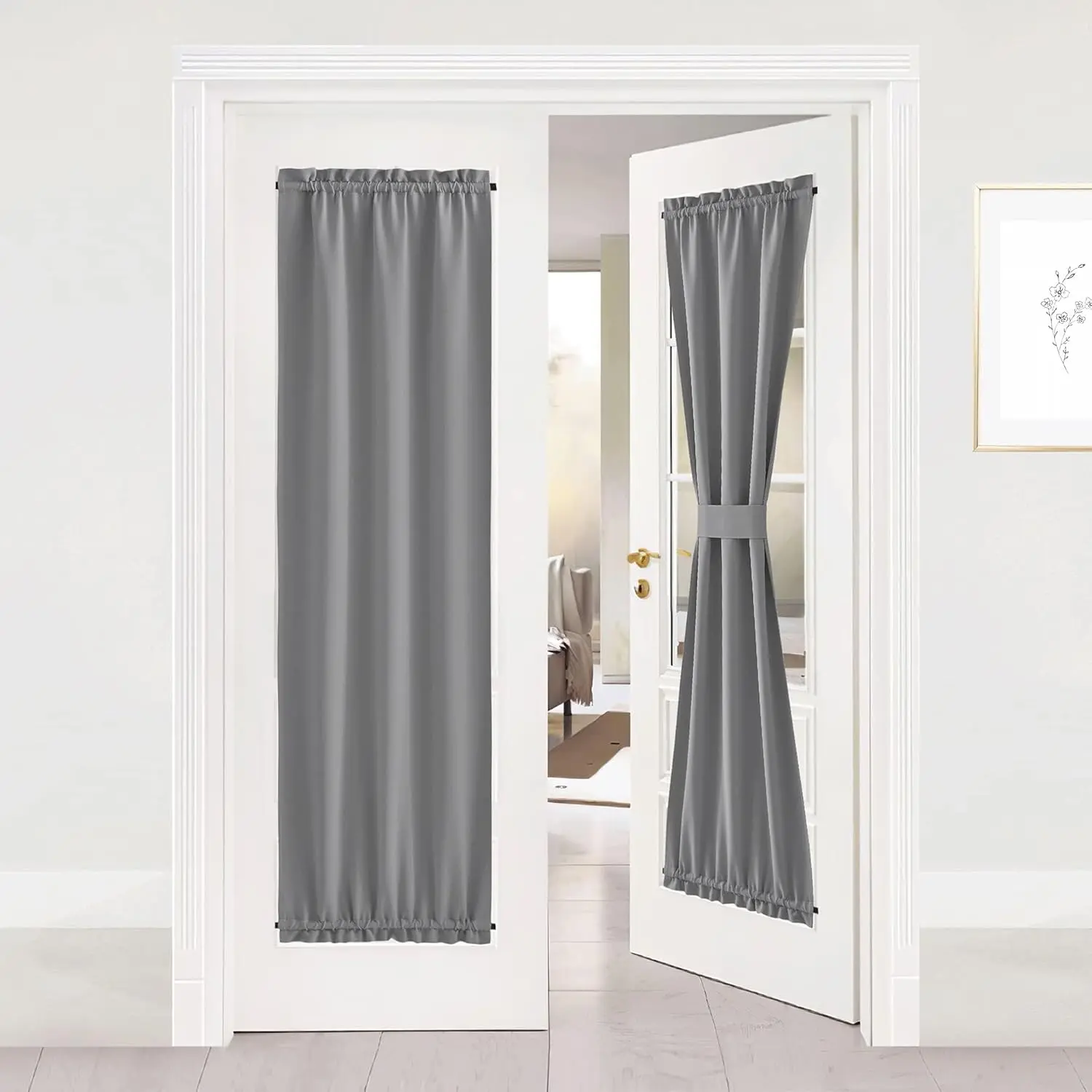 NICETOWN 1 Panel French Door Curtain Panel - Thermal Insulated Energy Efficient Patio Door Shades Rod Pocket Room Darkening Blind (25W by 72L inches, Silver Grey)