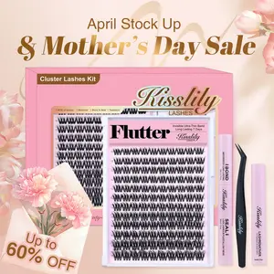 Flutter | Kisslily Volume Lashes DIY False Eyelashes for Bold Dramatic Look | Lyra style Lashes with Ultra-Dense,Invisible band,Waterproof，Long-Lasting for a Flawless,Volumious Look | Trendy&Must-Have Downy Lash Clusters