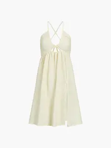 Vacay Backless Criss Cross Low Cut Split Cami Midi Dress