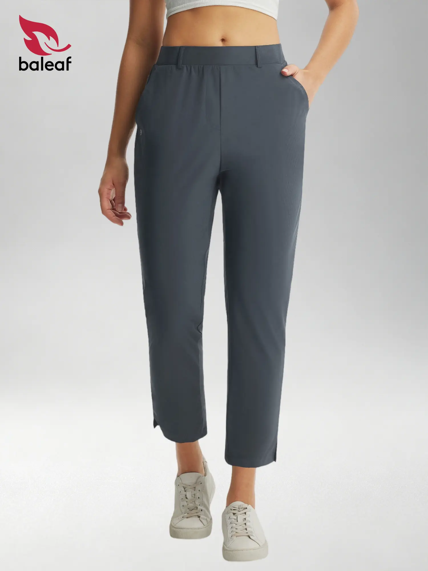BALEAF Women's 25"/27" Lightweight Stretch Travel Pants with Deep Pockets Belt Loops Business Casual Work Pants UPF 50+ Quick Dry Petite Ankle Straight Leg Casual Pants for Office Commuting Everyday Wear Golf Hiking Walking