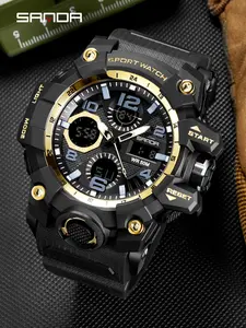 SANDA Men's Fashion Sports Tactical Sport Watch Alarm Clock Multi functional Men's Watch Timing Waterproof Night Light Leisure Men's Electronic Watch Ideal Gift Item