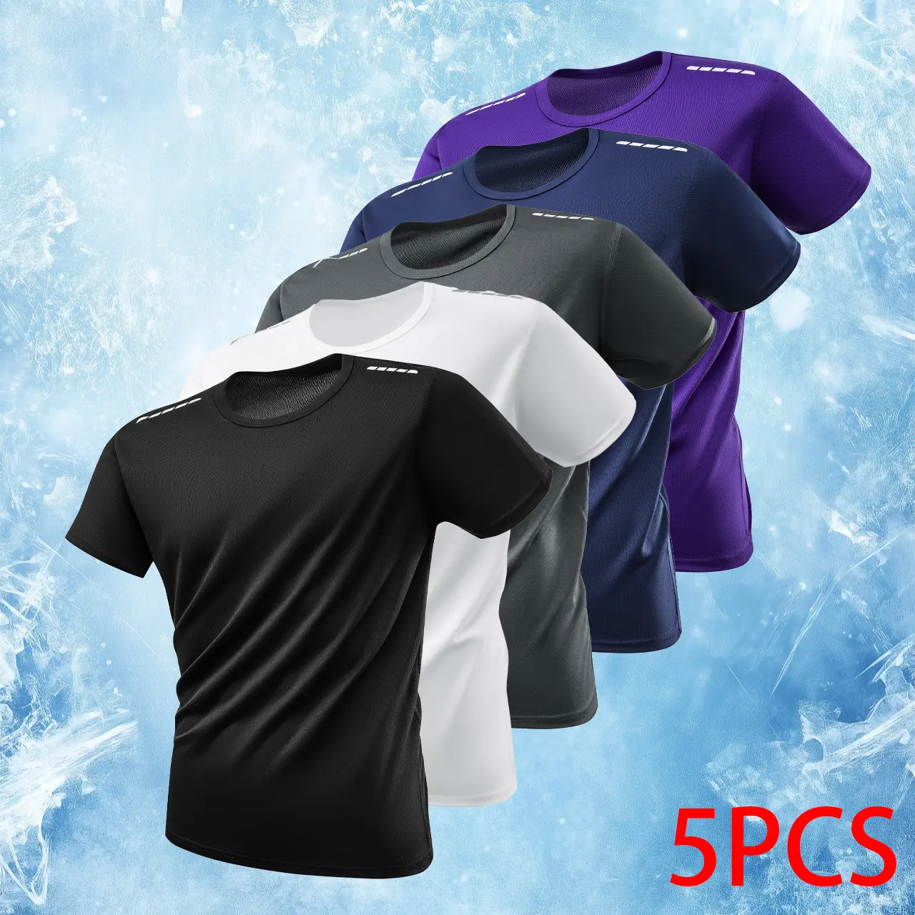 Men’s Athleisure Short-Sleeve Mesh T-Shirts (Pack of 5) - Quick-Dry, Moisture-Wicking for Fitness, Running Training, Gym Workouts, Athleisure Men's Short-Sleeve T-Shirts, Supports Focus Through Demanding Sets