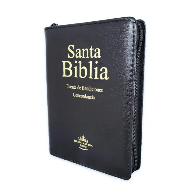 Bible in Spanish Fountain of Blessings Reina Valera 1960 Compact Size with Zipper Imitation Leather Black with Index