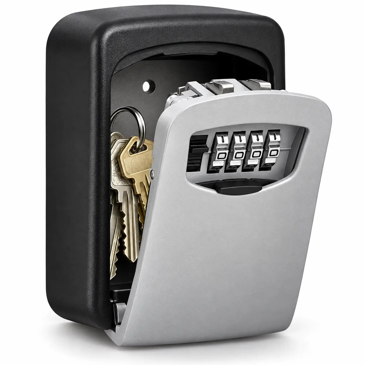 Wall-Mounted Combination Key Lock Box, Secure Plastic Key Storage Safe with Flip Cover, Password Access for Home, Hotel, Office, Rental Property, Emergency Backup Keys and Travel