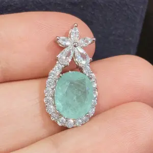 [Birth Month] Blue Stone Aquamarine Lab Pendant Necklace Wedding Party Women's Fine