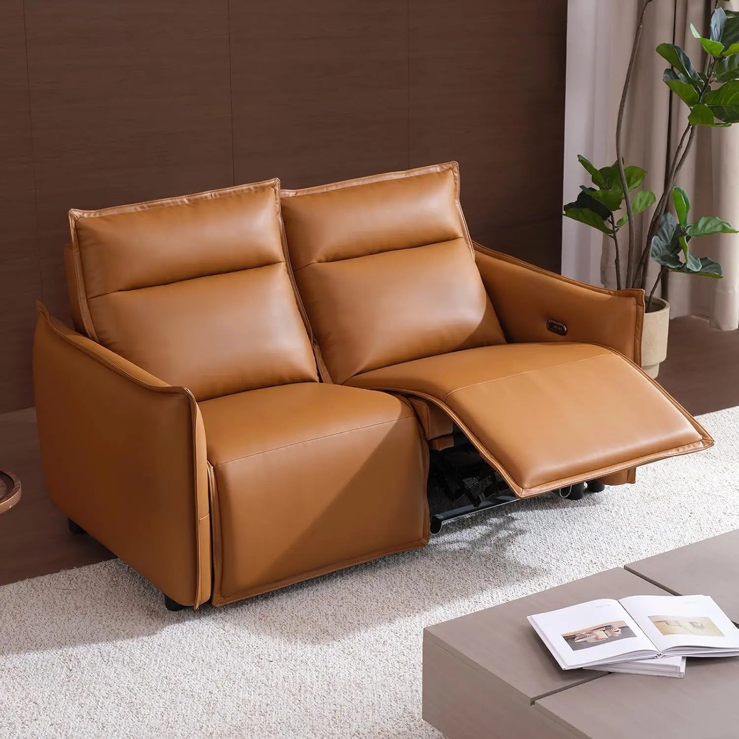 [2 Packages Shipping]ModernMate 68.5" Power Recliner Loveseat with Zero Gravity, Zero Wall Hugger Design, Faux Leather Dual Reclining Couch with USB & Type-C Ports, 27.6" Oversized Wide Seats Sofa for Living Room, Brown