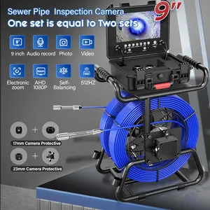 Sewer Camera Self Leveling with 512Hz Sonde – 9″ IPS 1080P Dual-Lens Drain Inspection Camera with 5mm/7mm 165ft(50m) Fiberglass Cables, 23mm & 17mm Pipe Camera Probes, 5X Zoom, 4500mAh Pipe Camera