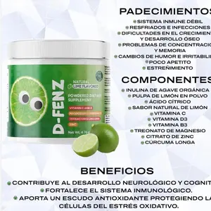 D-Fenz Kids Lime-Flavored Immune & Energy Drink with Vitamins C & D Zinc Niacin Magnesium L-Threonate Turmeric Extract & Inulin for Children