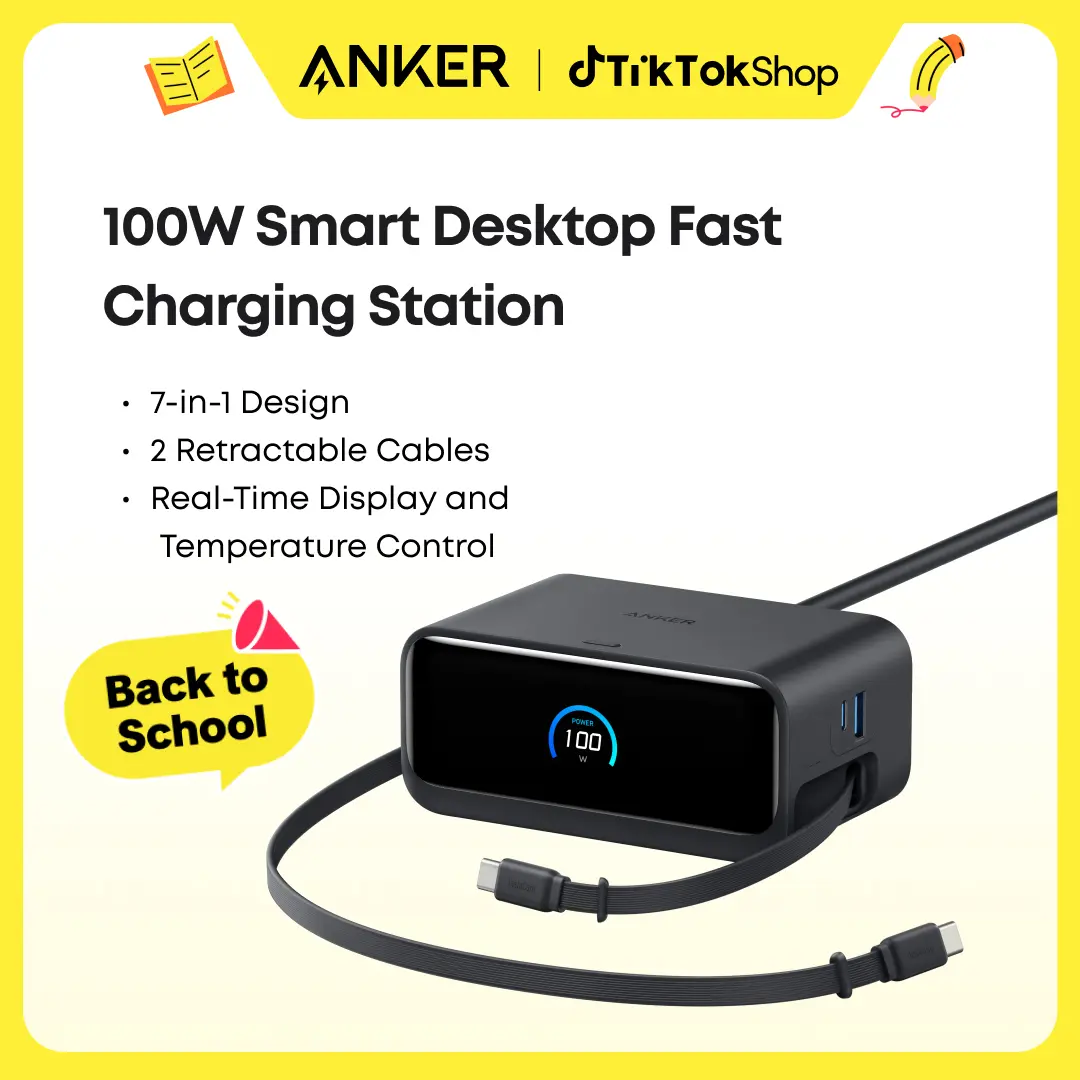 【Nano Charging Station】Anker Charging Station, 100W 7-in-1 3 USB-C 3 AC 1 USB-A with 2.3ft InstaCord for iPhone MacBook & More,summerwins,FathersDayGift sohochic