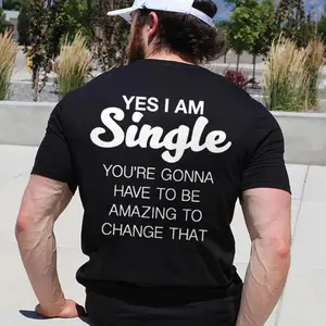 Women's Seamless Round Neck Short-Sleeve Graphic T-Shirt - "YES AM SINGLE" Black Print, Smooth Fabric, Casual Solid Women's Tops
