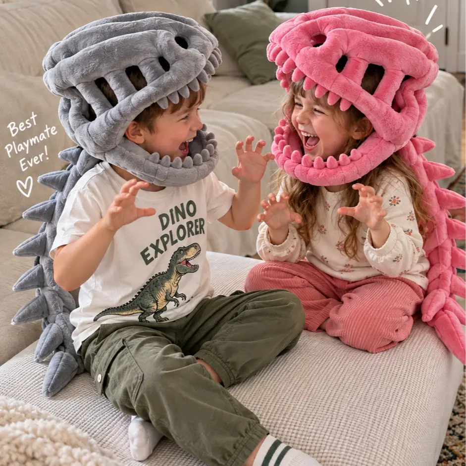 Dinosaur Skeleton Hat, Dinosaur Plush Cosplay Headgear Costume-Halloween Decorations and Party Fun Dinosaur Skeleton Plush Wearable Pilow-Fun Role-Playing