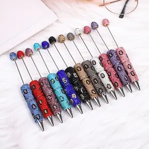 5-Pack DIY Leopard Print Beaded Glitter Ballpoint Pen Set, Ink, Creative Holiday Stationery, School Supplies, Fashion Writing Office Essentials, Beaded Pens