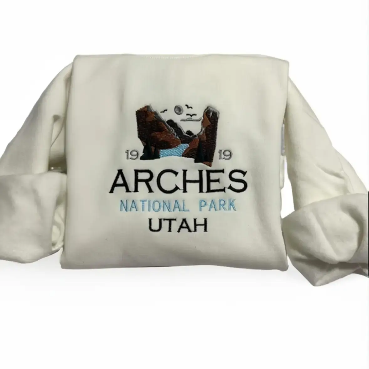 Arches Utah embroidered sweatshirt; Arches National Park embroidered crewneck gift for her/him