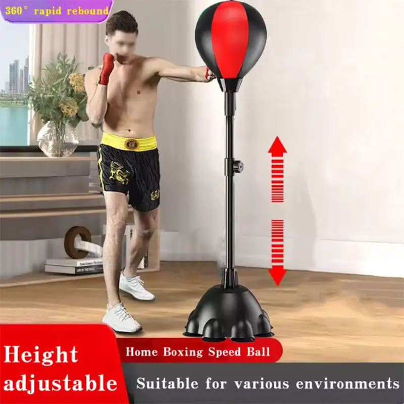 Freestanding Adjustable Height Boxing Punching Bag (43-63in) with Suction Cup Base, Gloves & Special Pump, Speed Bag for Adult Training Equipment