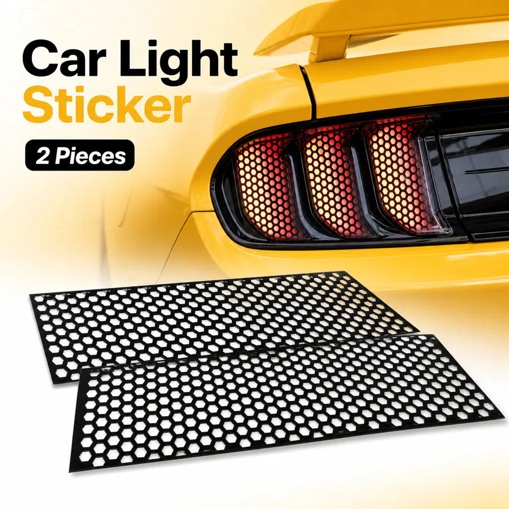 2PCS Honeycomb Cutout Car Light Stickers - Self-Adhesive Black Mesh Vinyl Overlay Decals, Affordable Exterior Upgrade Headlight/Rear Light Covers with Sporty Detail for Universal Fit Cars, SUVs, Car Accessories