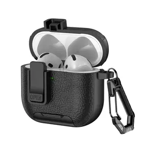 1 piece of leather patterned headphone protective case with lock buckle, can be used as phone holder, anti drop and durable, Apple wireless Bluetooth headphone case, Earbuds, suitable for AirPods 1/2/3/4/pro/pro 2/pro 3