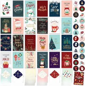 24 Pack Foiled & Glittery 6x4in Assorted Box Christmas Cards with Envelopes and Stickers, 24 Festive Designs Christmas Card Set with Printed Message Inside
