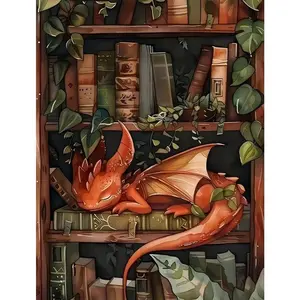 Dragon Stamped Cross Stitch Kits for Adults Beginner, Bookshelf Counted Cross Stitch Kits Printed Stitching Cute Patterns Dimensions Needlepoint Art Crafts Embroidery Kits for Adults