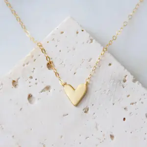 14K Gold Heart Necklace - Delicate Chain with Heart Pendant