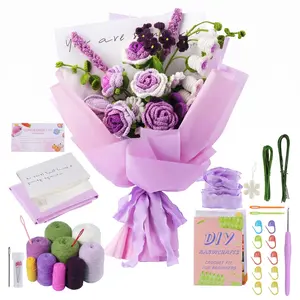 Handmade Crochet Flower Bouquet Yarn Knitted Flowers Bouquet ncludes a detailed video crochet tutorial Suitable for Beginners Gifts for occasions such as weddings, anniversaries, Valentine's Day, birthdays, Mother's Day.crochet gift ideas