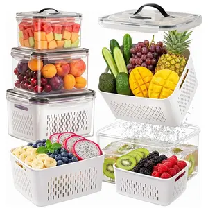 4Pack Fridge Organizer and Storage- Stackable Fruit Storage Containers Free Food Storage Container for Salad Berry Lettuce Vegetable Meat Keeper Fresh, Portable with handle