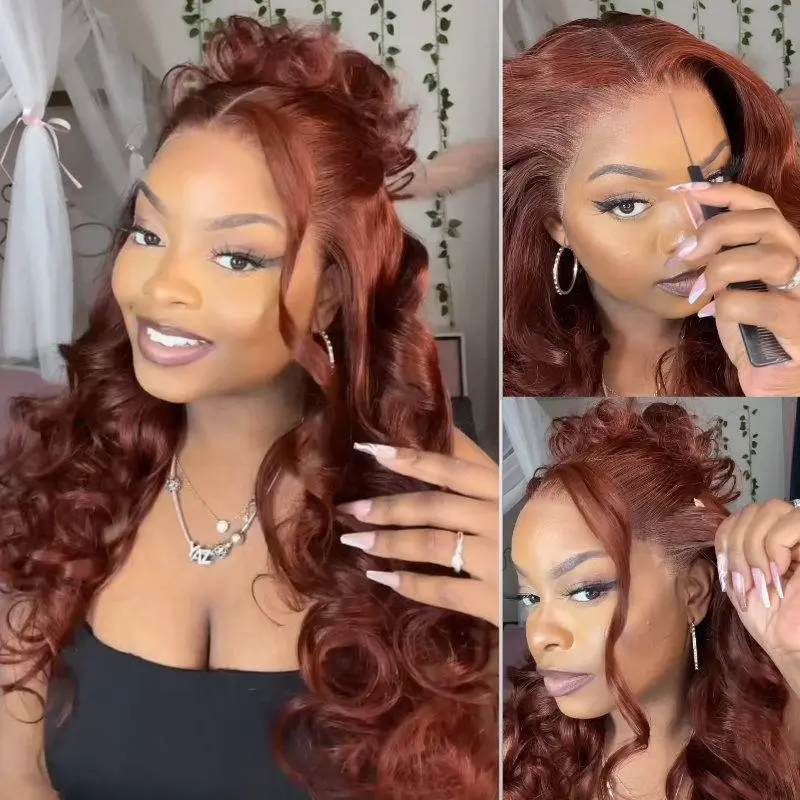 Sunber 7x5 Bye Bye Knots Glueless Wigs Reddish Brown Highlights Wig Pre Cut Lace Front Wigs Human Hair Body Wave Invisible Knots Pre Everything Put on and Go Human Hair Wigs Pre Plucked 150% Density Dealsforyoudays Memorial Day