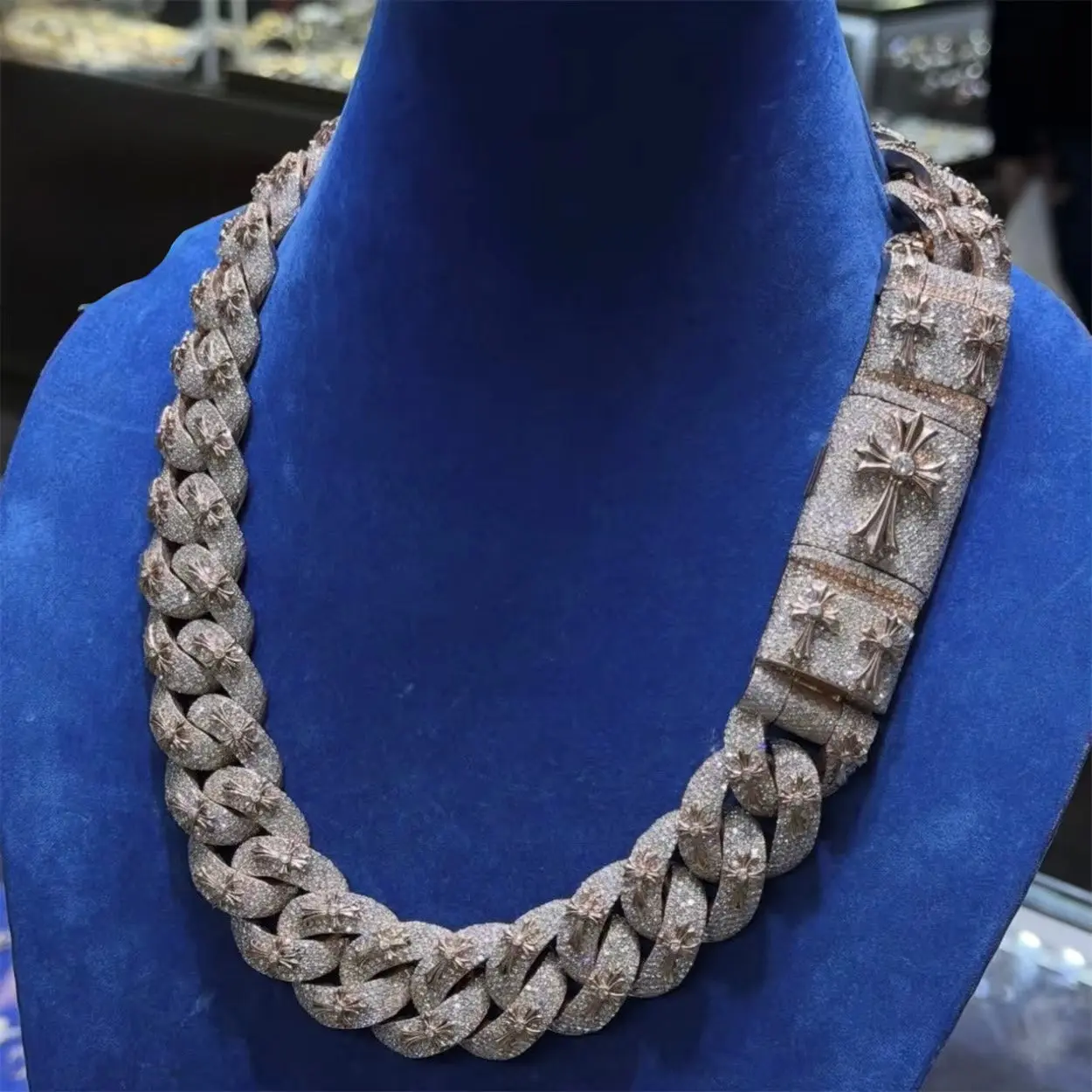 Men's Cuban Link Chain, 18mm Hand-Set Moissanite Bumper Necklace in Rhodium-Plated 925 Silver, Casual Jewelry, Unique Gifts for Man, Men's Accessories