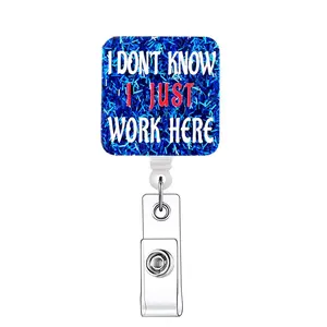 Letter Pattern Retractable Badge Reel, 1 Count Acrylic ID Holder with Clip, Identification Badges Supplies for Nurses Doctors Students Office Staff