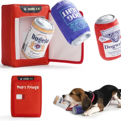 Nocciola 3-Pack Beer-Themed Fabric Puzzle Fridge Dog Toys, Squeaky Crinkle Hide-and-Seek Interactive Chew for 15-50 lbs Dogs, Durable Enrichment for Fetch & Any Occasion Playtime