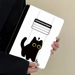 Minimalist Black Cat Notebook Tablet Case, Cute Funny Aesthetic Protective Cover, Auto Wake/Sleep, Anti-Drop & Scratch Resistant, Clear Hard Back, Fits 7.9/8.3/10.2/10.5/10.9/11/12.9/13 Inch, Shockproof Protection for Work