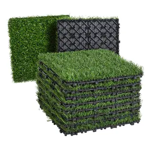 Costoffs 27-Piece Artificial Grass with Snap-In Installation, 12x12 Inch PE Turf with Drainage Holes for Balcony, Patio and Deck