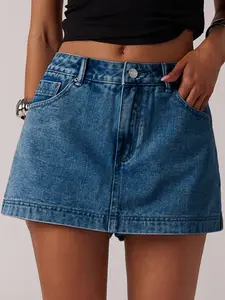 Women's High Street Style Denim Skirt Pants, High Waist A-Line Slimming Fit Half Skirt, Casual Daily Wear Essential