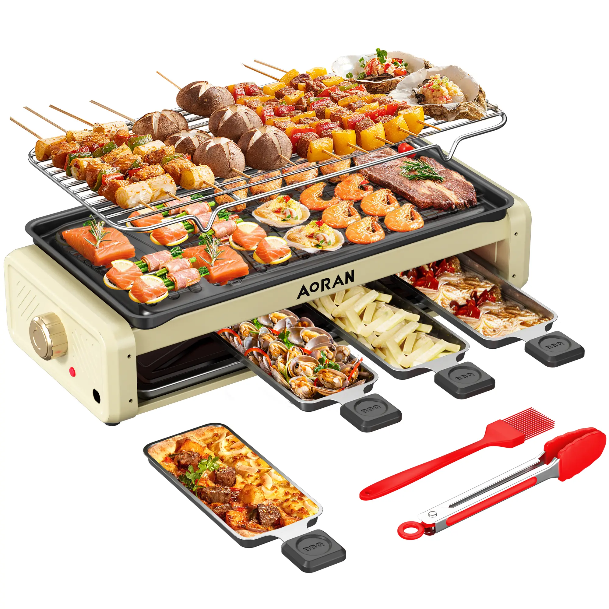 AORAN 1800W Electric Indoor Grill 2 in 1 with Grill Net Non-stick Cooking Removable Plate Temperature Control Smokeless Barbecue for Family Meals, Grill Griddle Combo, Indoor Grill Cooktops