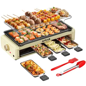 AORAN 1800W Electric Indoor Grill 2 in 1 with Grill Net Non-stick Cooking Removable Plate Temperature Control Smokeless Barbecue for Family Meals