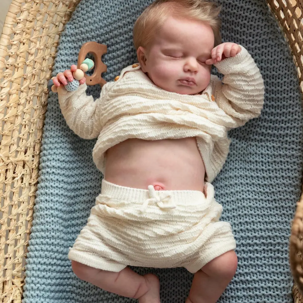 19-inch Lifelike Realistic Newborn Reborn Baby Boy Doll, Water-Safe Bathable Asleep Doll with Feeding Accessory, Realistic Soft Macrobaby Toy for Hobbies, Realistic Soft Dolls