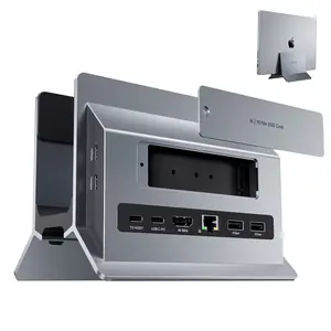 PULWTOP Vertical MacBook Docking Station, PULWTOP Docking Station for Mac mini with M.2 NVMe case for MacBook Pro/Air, 4K@60Hz HDMI, 2USB C 10Gbps, SD/TF, 100W PD, RJ45, 2 USB A for Windows Laptops