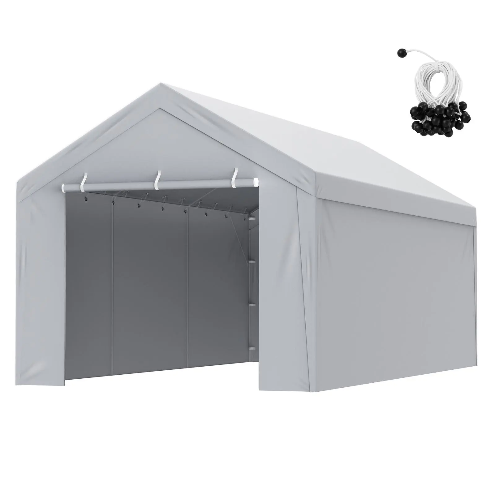 【Summerfinds】VEVOR 10x20 ft Carport Replacement Canopy Cover Top with Side Wall, Velcro-Stable Garage Tent Shelter Tarp, Heavy-Duty Waterproof Sun Protection Rain-Ready Cover, Easy Installation with Ball Bungees, White (Frame Not Included)