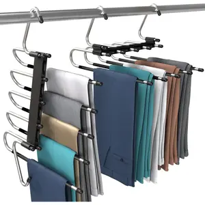 Pants Hangers Space Saving 2 Pack - Space Saving Hangers Or Closet Organizer for Clothes, Scarf, Pants & Skirt with S-Type Stainless Steel Hook & Anti-Slip Design (Black)