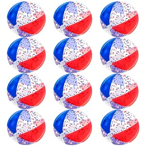 summmervibes-12-pack 16-inch Sparkling Rhinestone Red, White and Blue Colorful Beach Ball - Patriotic Inflatable Pool Toy, Suitable for Kids and Adults