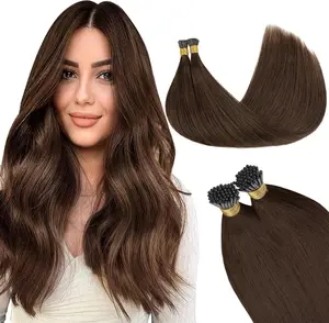 Invisible I Tip Human Hair Extensions Long Straight, 12-20 Inch Cold Fusion Remy Human Hair I-Tip Extensions for Women Daily Wear, 30g 50 Strands No Damage to Natural Hair