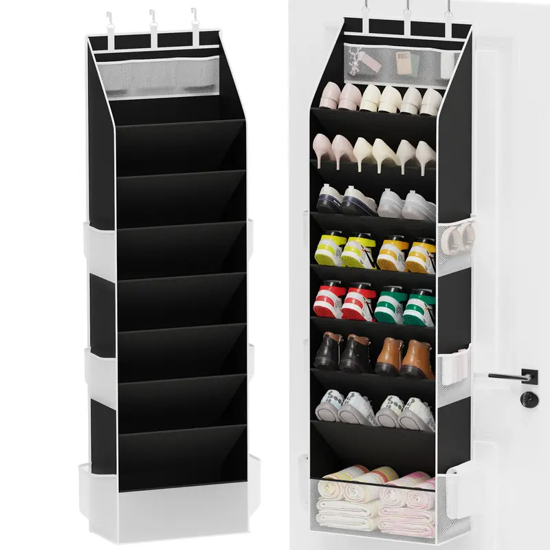 Criusia Over-The-Door Rectangular Shoe Rack Organizer - Door-Mounted, Heavy Duty Premium Oxford Tear-Resist Fabric, Extra Large Pockets, Space-Saving Home Organizer, Holds 20-22 Pairs, College Closet Accessory