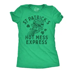 Womens Funny T Shirts St Patricks Hot Mess Express Sarcastic St Pattys Day Graphic Novelty Tee for Ladies Funny Womens T Shirts Cute Vintage Fashion Casual Ladies T-Shirt Gift Saint Patrick's Day Tops for Women Green -