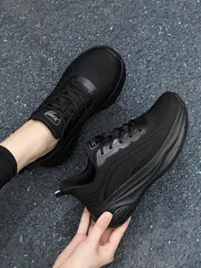 Women's Casual Sports Shoes, Breathable Fabric, Lace-Up, Thick Sole, Height-Boosting, Couple Running Shoes, Fashion Trendy, All Seasons