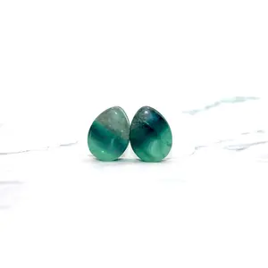 Rainbow Fluorite Teardrop Stone Plugs Colorful Blue, Green, Purple Natural Gauges Pair 6mm-25mm