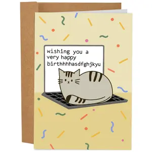 Cat Sitting On Keyboard Funny Birthday Card
